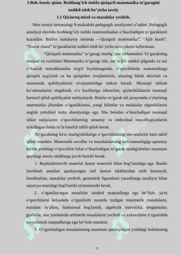 Boshlang’ich sinflarda matematikadan sinfdan tashqari ishlarni tashkil etishga inavatsion yondoshuv 5