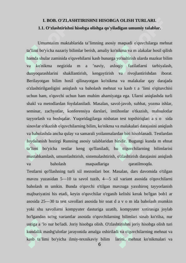 O'zlashtirish va o'quv guruhlarni shakllanganlik darajasini diagnostika qilish. 6