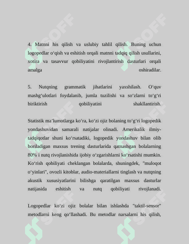 KOʻZI OJIZ BOLALAR BILAN OLIB BORILADIGAN LOGOPEDIK ISHLARNING OʻZIGA XOS XUSUSIYATLARI 5