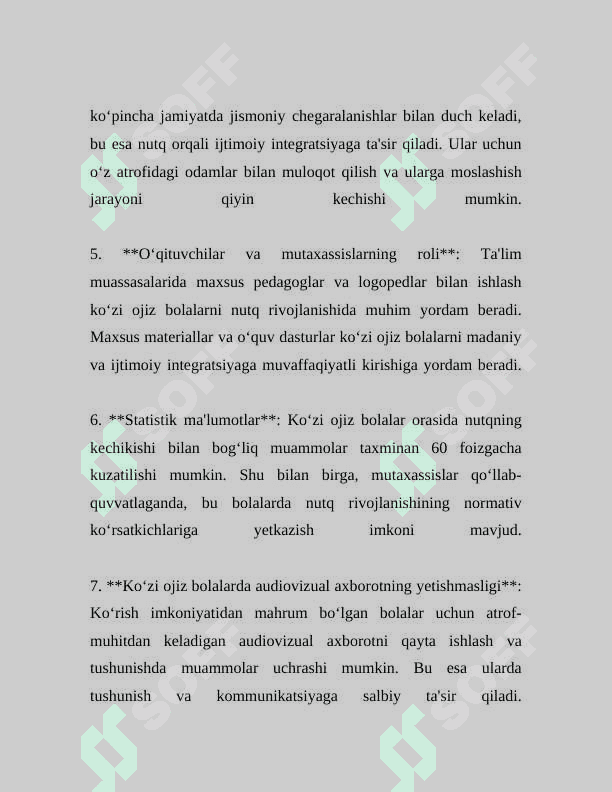 KOʻZI OJIZ BOLALAR BILAN OLIB BORILADIGAN LOGOPEDIK ISHLARNING OʻZIGA XOS XUSUSIYATLARI 8
