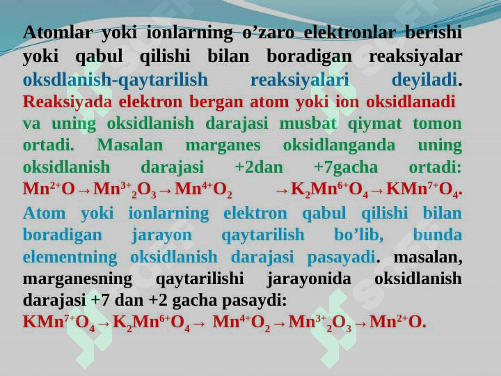 Anаlitik kimyoda oksidlanish-qaytarilish reaktsiyalari 2
