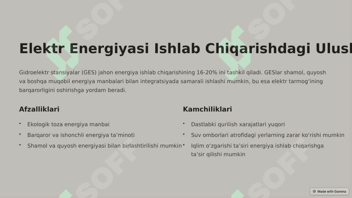 ELEKTRENERGETIKA TARMOG‘IDA GIDROENERGETIK QURILMALARNING O‘RNI 3
