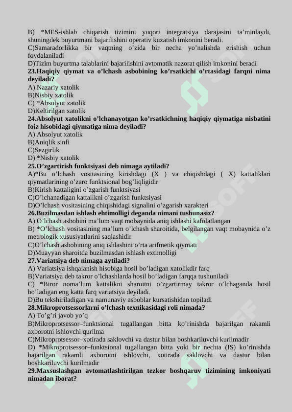 "Metrologiya"fanidan Qoshimcha testlar banki va javoblari bilan 2 4