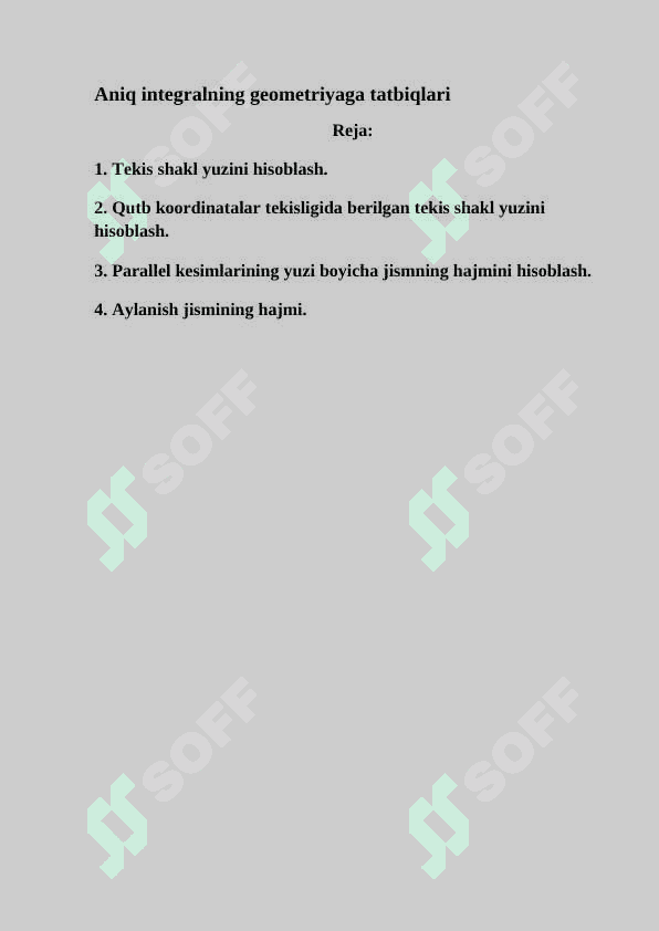 ANIQ INTEGRALNING GEOMETRIK TATBIQLARI 2