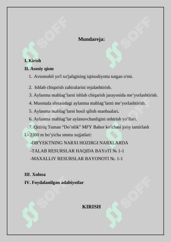 Yo‘l xo‘jaligida aylanma mablag’lar va kapitalning iqtisodiy xususiyatlari 2