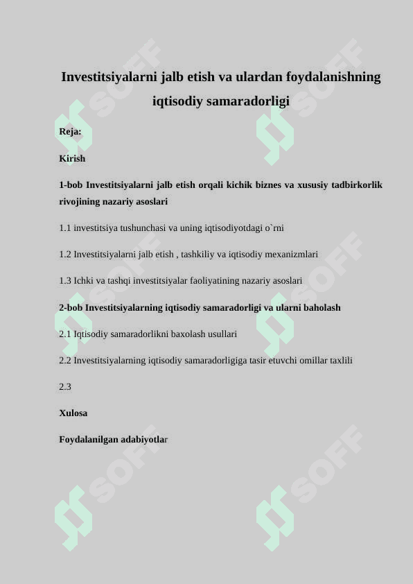 Investitsiyalarni jalb etish va ulardan foydalanishning iqtisodiy samaradorligi 2
