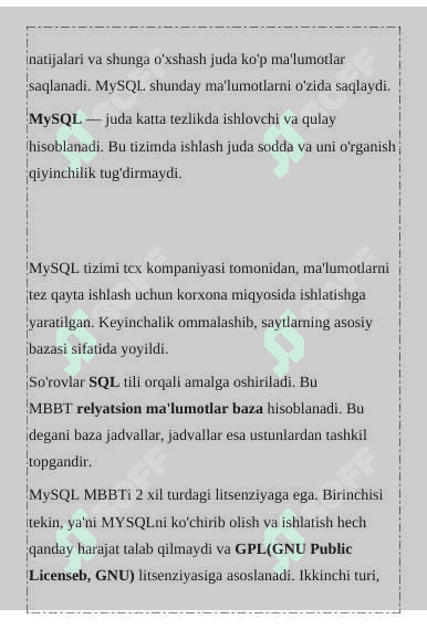 MySQL haqida boshlang’ich tushunchalar 8