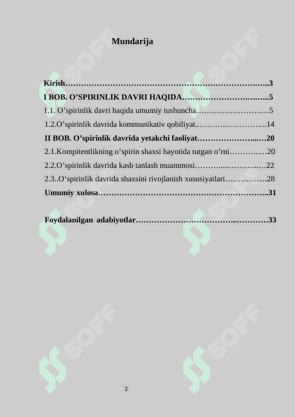 ILK O’SPIRIMLIKDA KASB TANLASH KURS ISHI 2