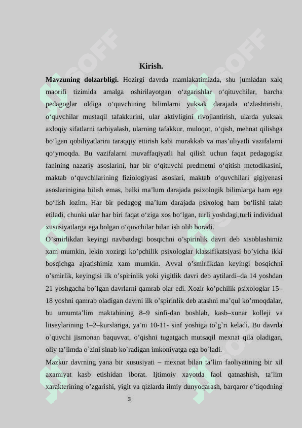 ILK O’SPIRIMLIKDA KASB TANLASH KURS ISHI 3