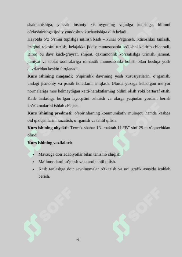 ILK O’SPIRIMLIKDA KASB TANLASH KURS ISHI 4