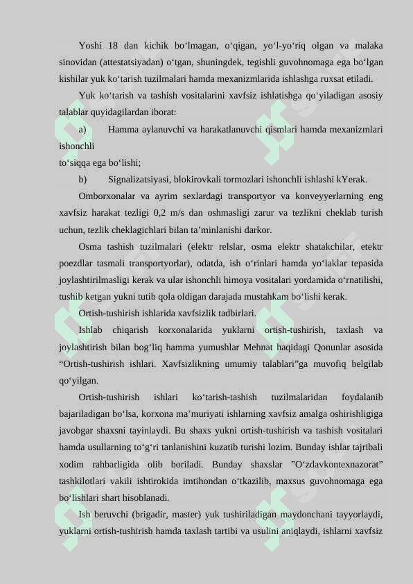 Yuk ko’taruvchi, tashuvchi transport vositalarining turlari va ularga qo’yiladigan xavfsizlik talablari 4