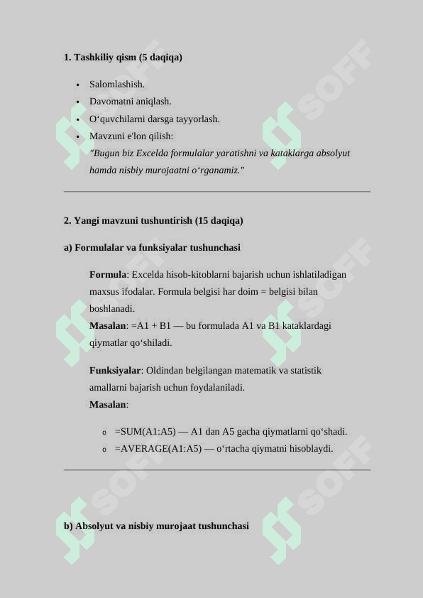 Formula va funksiyalarni yaratish. Katakka absolyut va nisbiy murojaat ( Dars ishlanmasi ) 2