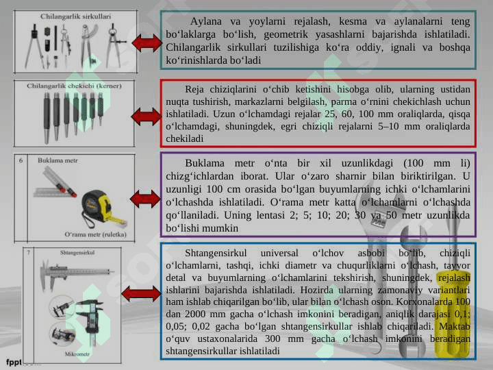 Asbob-uskuna, moslama va stanok turlari 4