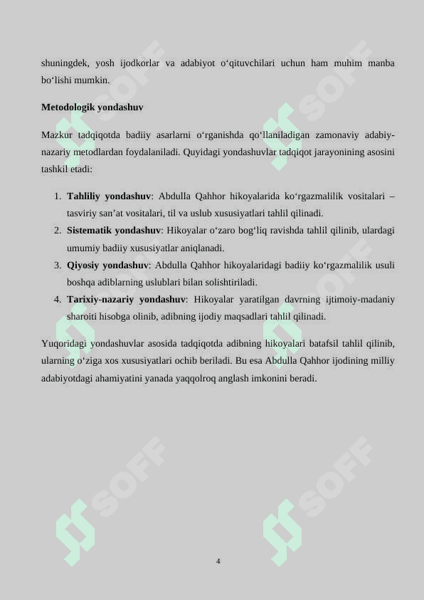 “ABDULLA QAHHOR HIKOYALARINI KOʻRGAZMALILIK ASOSIDA OʻRGANISH” MAVZUSIDA KURS ISHI 4