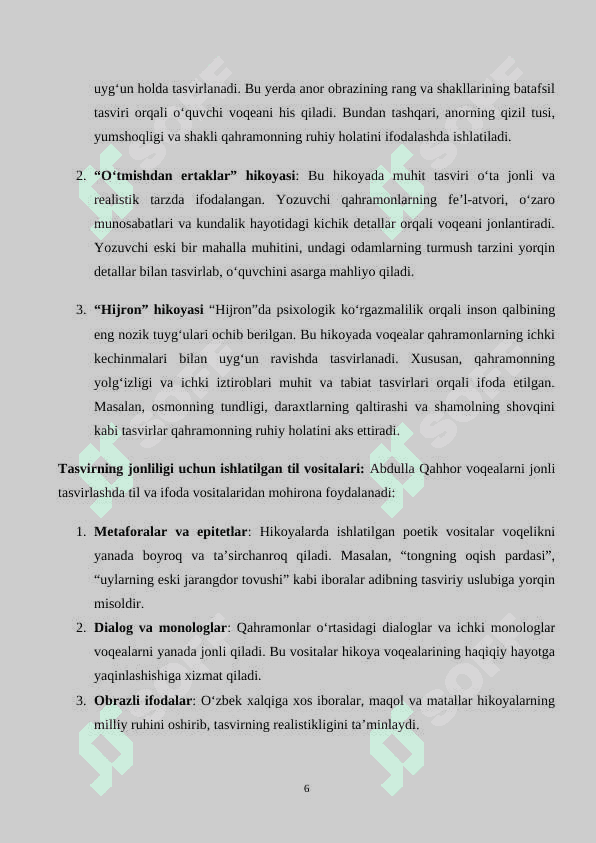 “ABDULLA QAHHOR HIKOYALARINI KOʻRGAZMALILIK ASOSIDA OʻRGANISH” MAVZUSIDA KURS ISHI 6