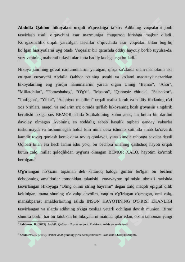 “ABDULLA QAHHOR HIKOYALARINI KOʻRGAZMALILIK ASOSIDA OʻRGANISH” MAVZUSIDA KURS ISHI 7