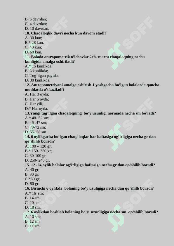 Pediatriyada hamshiralik ishi fanidan test javoblari bilan 2
