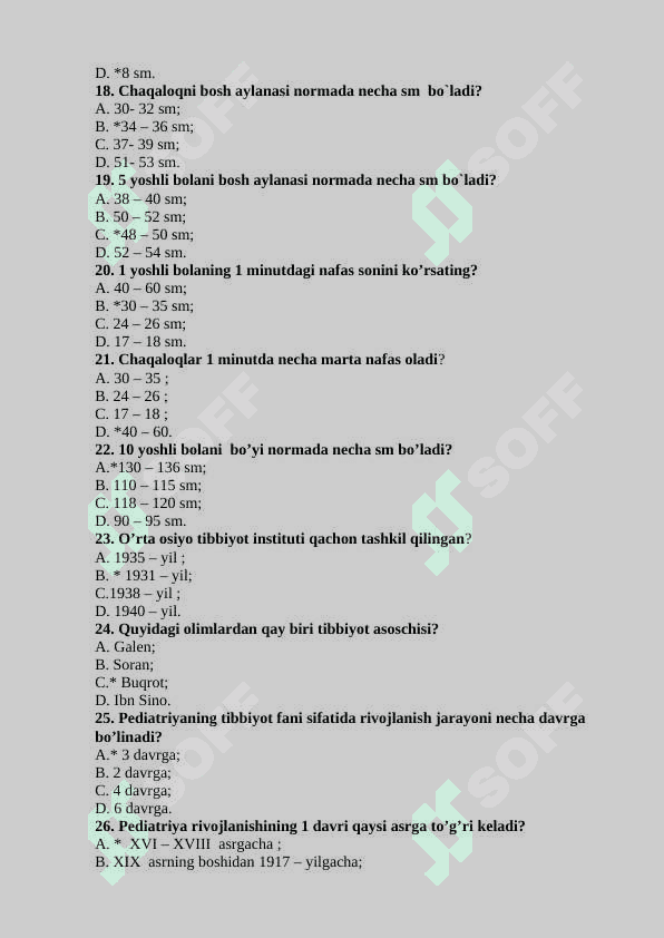 Pediatriyada hamshiralik ishi fanidan test javoblari bilan 3