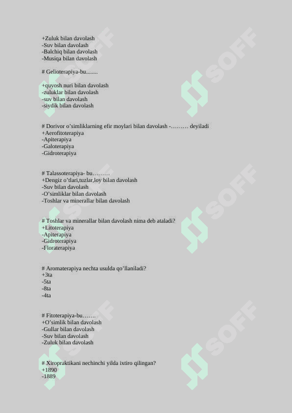 Xalq tabobati fanidan testlar javoblari bilan 7