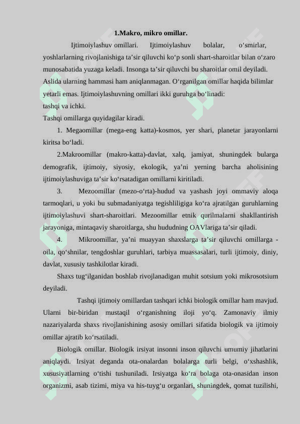 Ijtimoiylashuv jarayonida muhitning o‘rni. 2