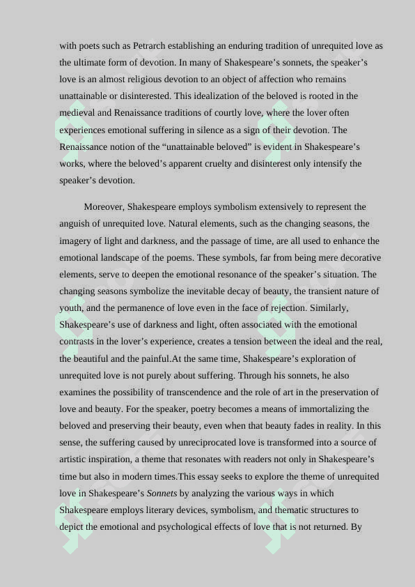 Unrequited Love in Shakespeare's Sonnets: Themes and Symbolism 4