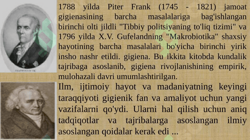 Gigiyena tarixi . Gigiyena fani vujudga kelishi 8