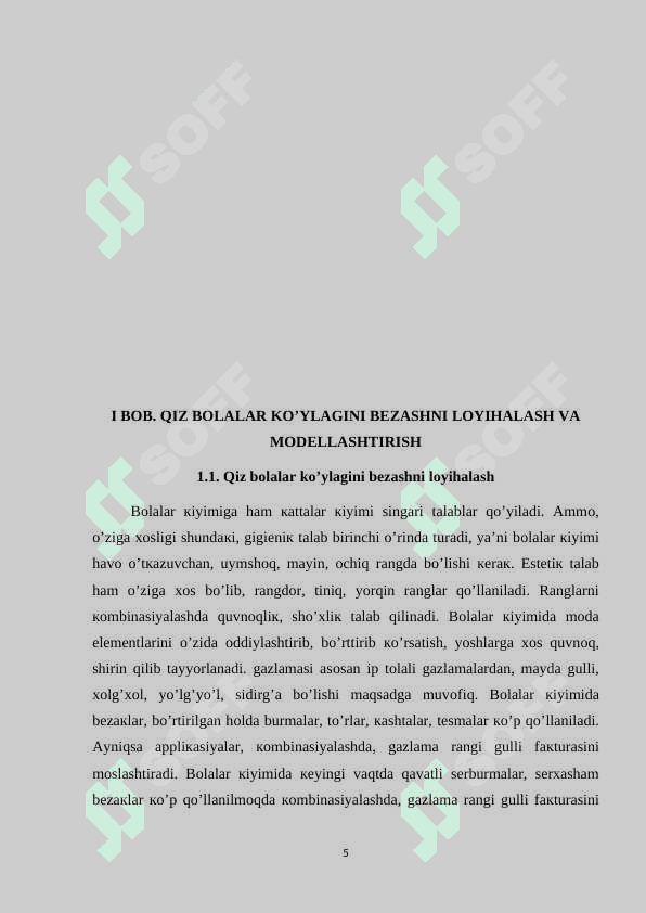 Munchoqlar bilan qiz bolalar ko’ylagini bezashni loyihalash va modellashtirish 5