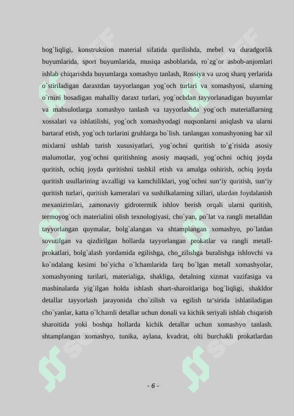 Po’latdan sovutilgan va qizdirilgan hollarda tayyorlangan prokatlar va rangli metall prokatlari 6