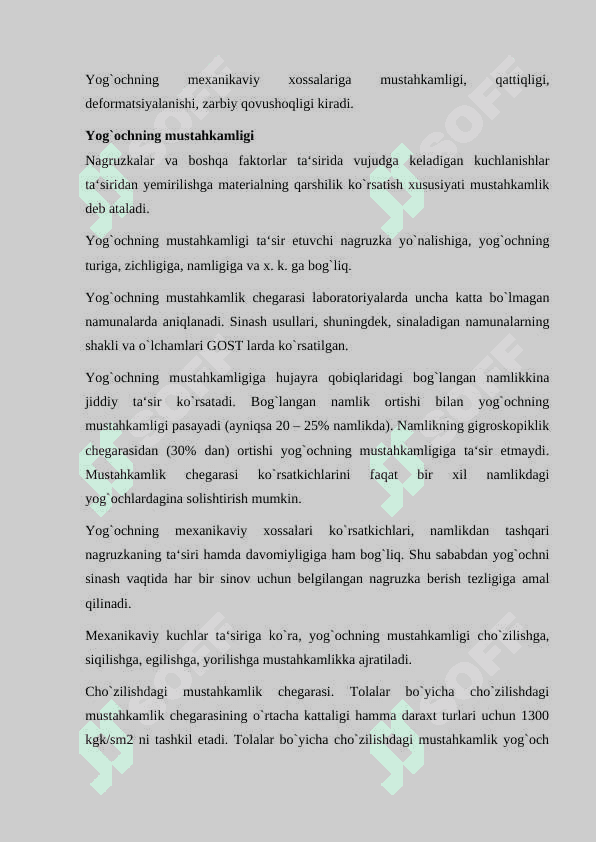 Yog`ochdan tayyorlanadigan buyumlar va mahsulotlarga xomashyo tanlash va tayyorlashda yog`och materiallarning xossalari va ishlatilishi o’rganish. 8