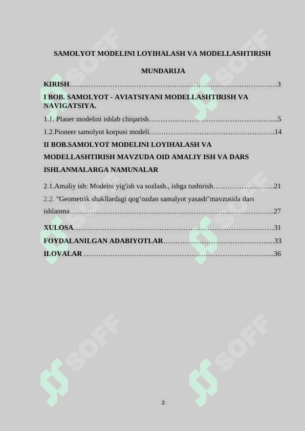 SAMOLYOT MODELINI LOYIHALASH VA MODELLASHTIRISH 2