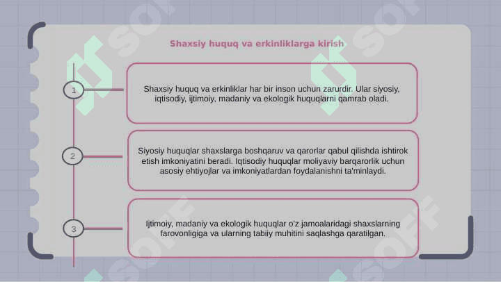 Shaxsiy huquq va erkinliklar. Siyosiy,iqtisodiy,ijtimoiy,madaniy huquqlar 2