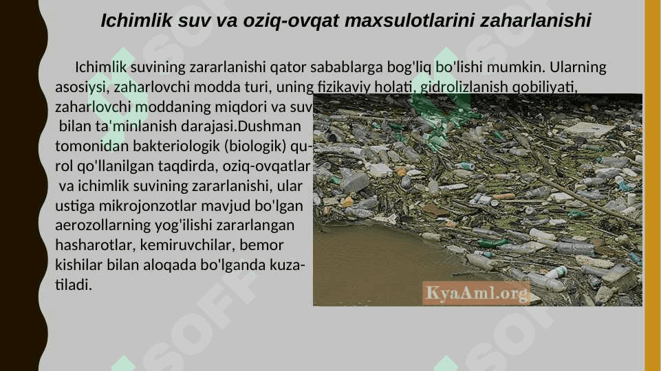 Zararlangan suv va oziq ovqat maxsulotlarini maxsus sinovdan o`tkazish 2