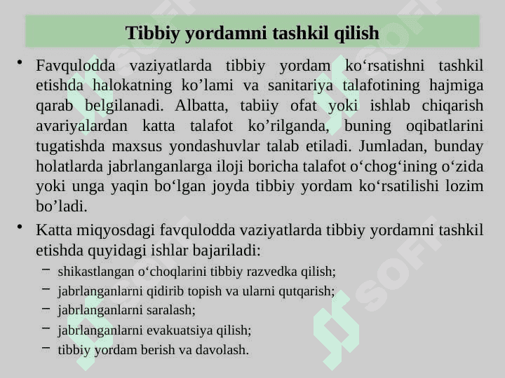FAVQULODDA VAZIYATLARDA BIRLAMCHI TIBBIY YORDAM KO‘RSATISH 6
