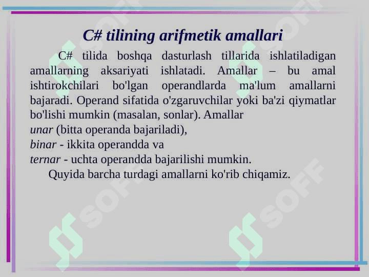 C# tilining amallari 2