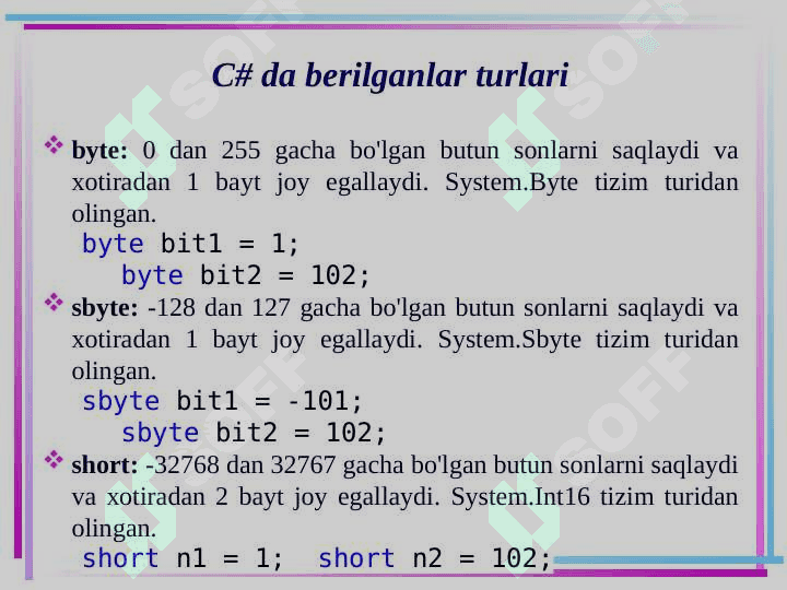 C# da berilganlar turlari 3