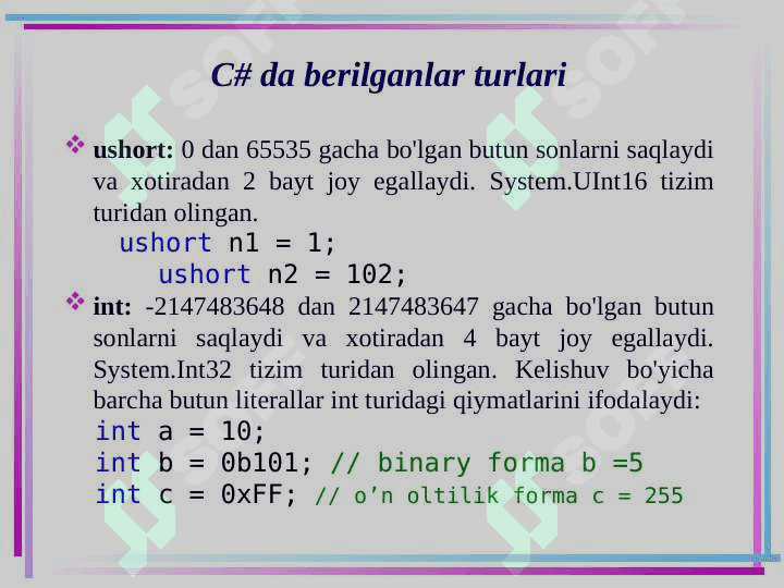 C# da berilganlar turlari 4
