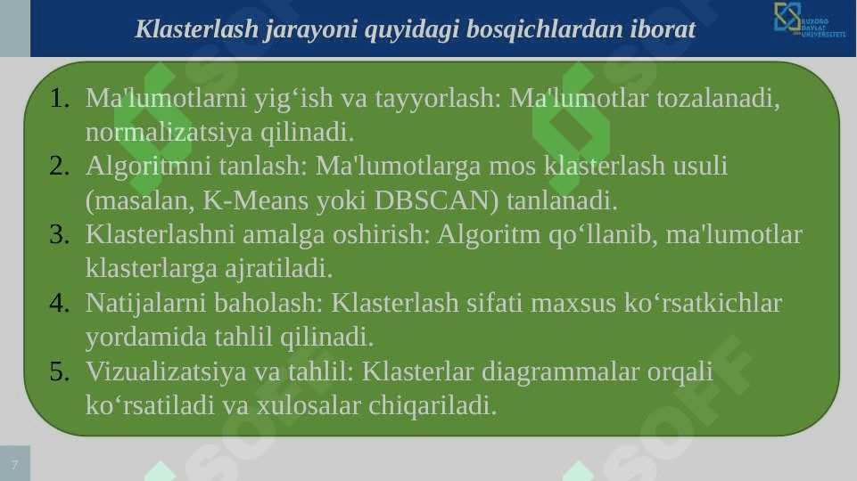 Ma'lumotlarni klasterlash va   K-means algoritmi 7