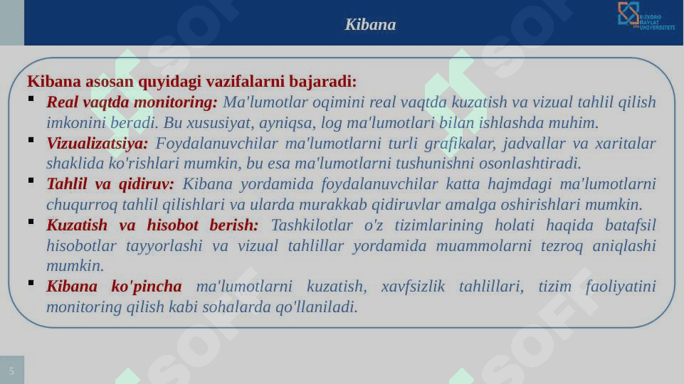 Katta ma’lumotlarni vizualizatsiya qilish  ( Kibana , Spark va Power BI). 5