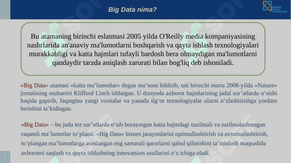 Big data tushunchasi va asoslari 2