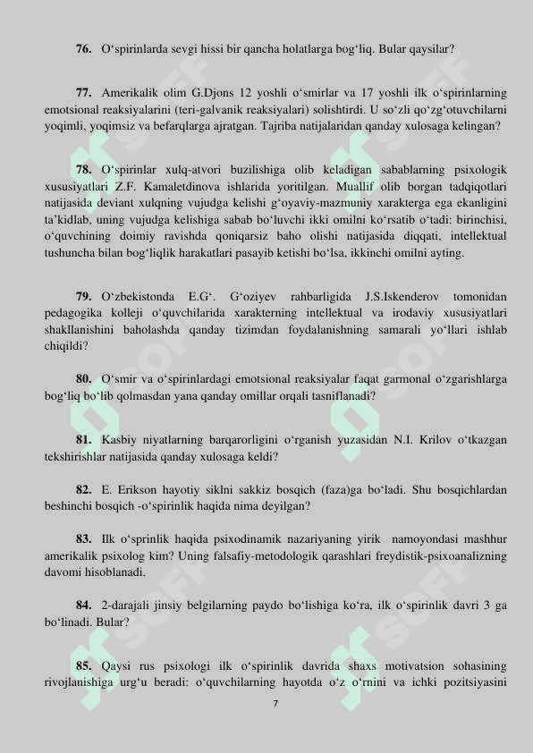 Umumiy Psihalogiyadan 300ta savol javoblari bilan 7