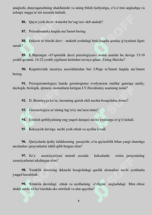 Umumiy Psihalogiyadan 300ta savol javoblari bilan 8