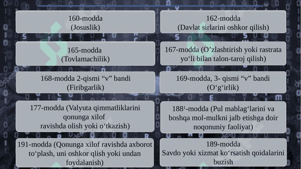 AXBOROT TEXNOLOGIYALARIDAN FOYDALANIB SODIR ETILAYOTGAN JINOYATLARNI  TERGOV QILISH XUSUSIYATLARI:  TAHLIL VA MUAMMOLAR 7