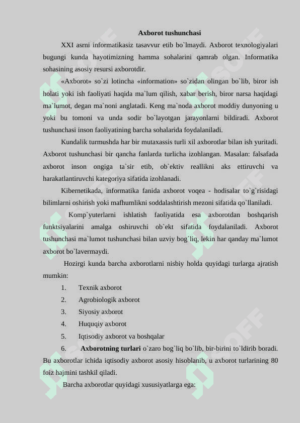 Axborot tizimlari va texnologiyalari. 2