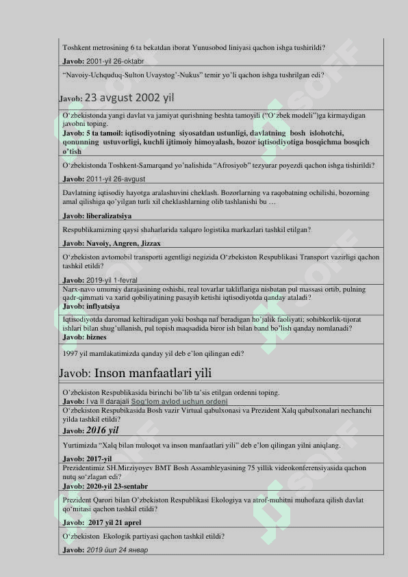 O'zbekistonning eng yangi tarixi fanidan test savollari 5