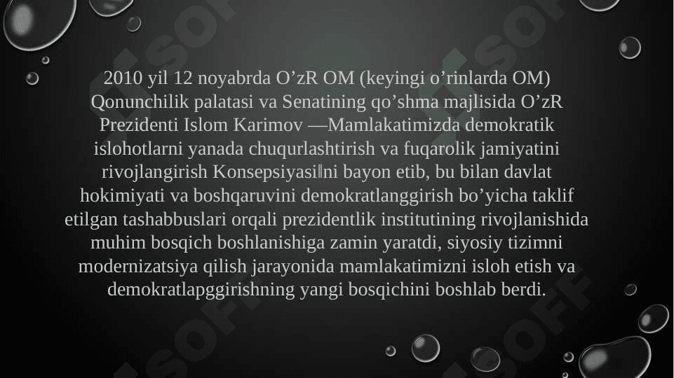О‘ZBEKISTONDA HUQUQIY SIYOSIY ISLOHOTLARNING AMALGA OSHIRILISHI, DEMOKRATIK JAMIYATNI SHAKLLANTIRISH YО‘LIDAGI ISLOHOTLAR 8