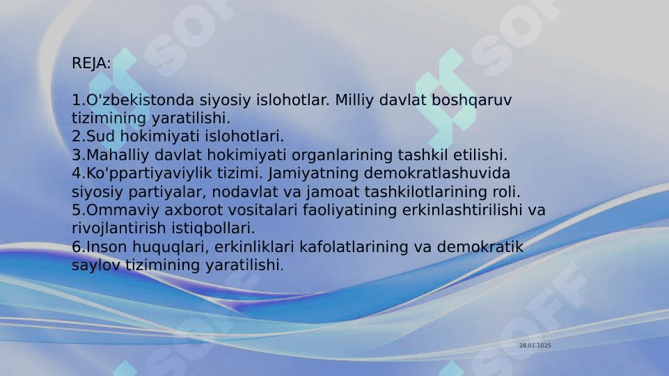 O'ZBEKISTONDA HUQUQIY SIYOSIY ISLOHOTLARNING AMALGA OSHIRILISHI,  DEMOKRATIK JAMIYATNI SHAKLLANTIRISH YOʻLIDAGI ISLOHOTLAR 2
