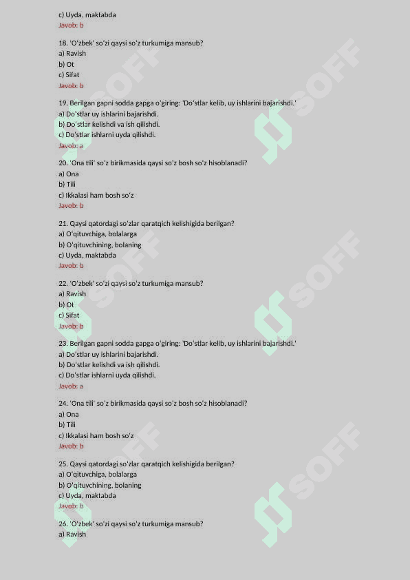 6-sinf ona tili fanidan 200 talik test javoblari bilan birgalikda. 3