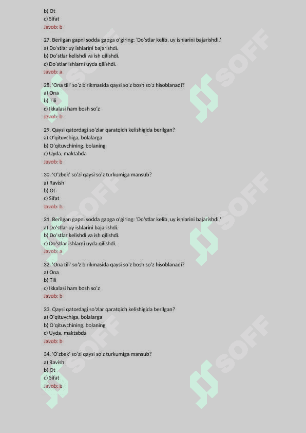 6-sinf ona tili fanidan 200 talik test javoblari bilan birgalikda. 4