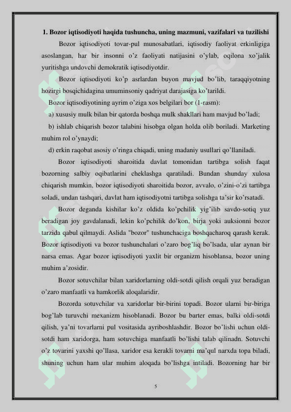 Bozor iqtisodiyotining mohiyati va asosiy belgilari 5