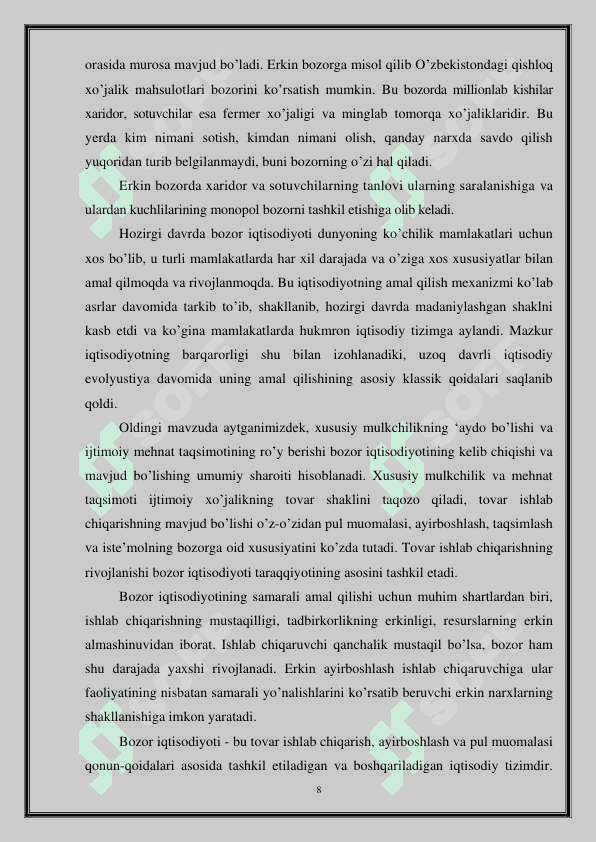 Bozor iqtisodiyotining mohiyati va asosiy belgilari 8